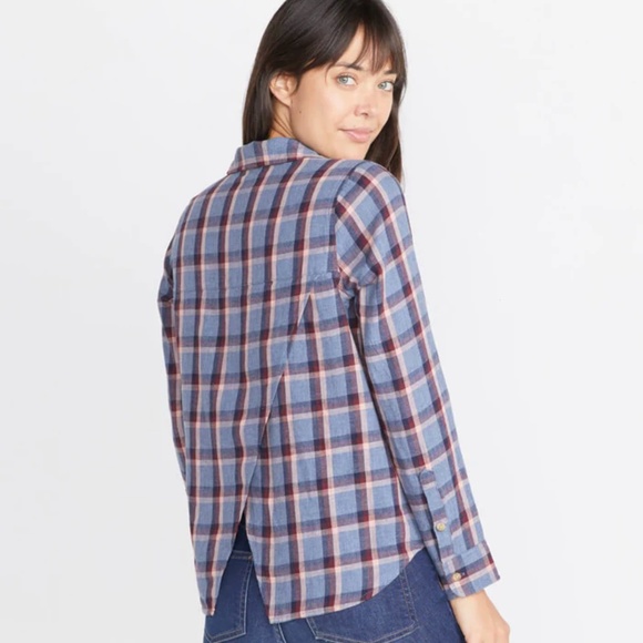 Marine Layer Meadow Button Down Blue Plaid Shirt Size S NWT - Picture 1 of 11